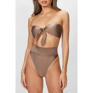 NEW ADRIANA DEGREAS solid high-leg strapless bikini set in nut brown